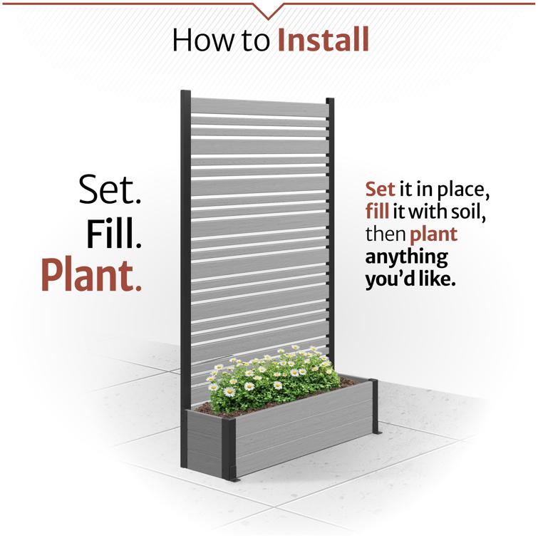6ft H Florence Freestanding Patio Screen w/ Planter Box (Ash